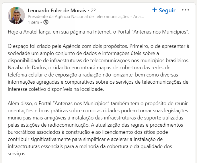 Presidente da Anatel - Leonardo Euler de Morais